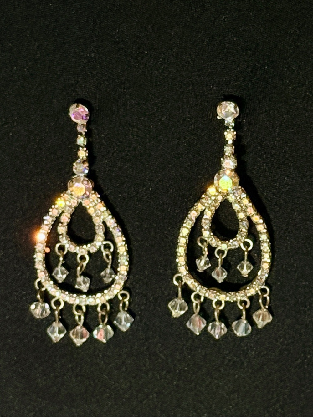 Kirks Folly Vintage Silver Tone Crystal Teardrop Dangle Earrings